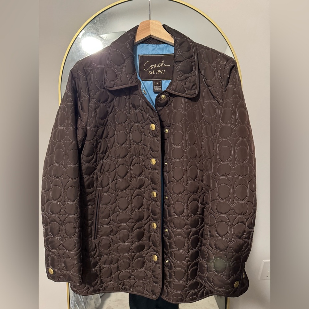 Chocolate Brown Coach Quilted Monogram Coat - Women - Size S